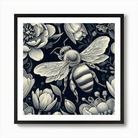 Bees And Flowers 3 Art Print