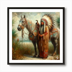 Elderly Native American Woman With Horse 2 1 Art Print