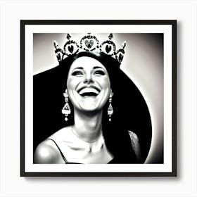 Laughing queen with crown of hearts  Art Print