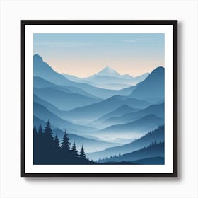 Misty mountains background in blue tone 48 Art Print