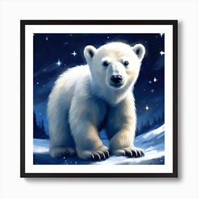 Polar Bear Cub against a Midnight Blue Sky Art Print