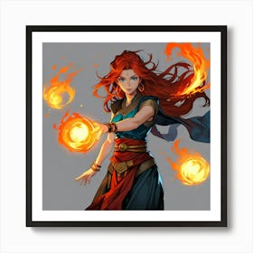 Girl With Flames The Magic of Watercolor: A Deep Dive into Undine, the Stunningly Beautiful Asian Goddess Art Print