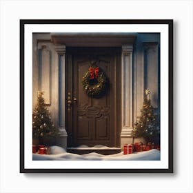Christmas Decoration On Home Door Perfect Composition Beautiful Detailed Intricate Insanely Detail (1) Art Print