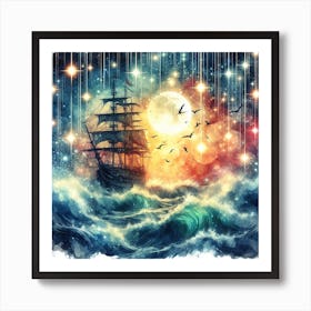 Ship In The Night Sky 2 Art Print