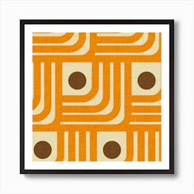 70s Curve Lines Orange Brown Art Print