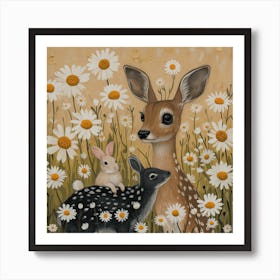 Deer And Rabbits Fairycore Painting 1 Art Print