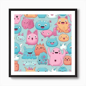 Cute Monsters Seamless Pattern Art Print