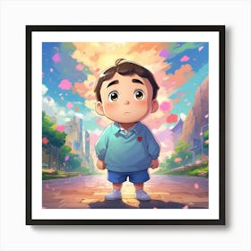 Anime Boy Standing In The City Art Print