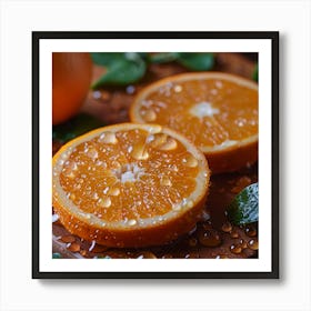 Orange Slices With Water Droplets Art Print