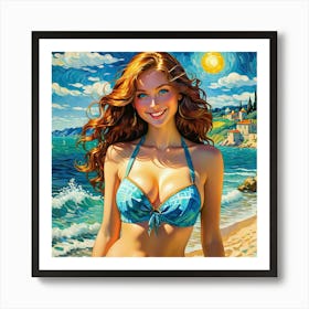 Beautiful Woman On The Beach Art Print