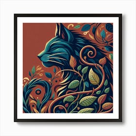 Cat With Leaves 1 Art Print