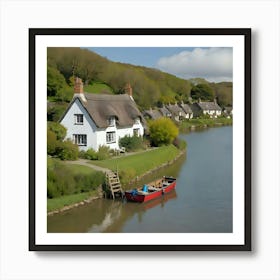 Cottages On A River Art Print