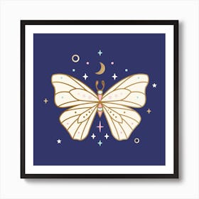 Butterfly On Dark Blue Art Print
