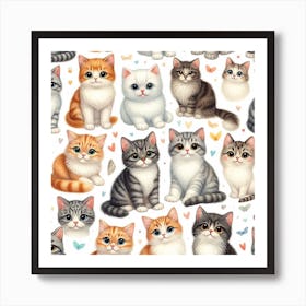 Seamless Pattern Of Kittens Art Print