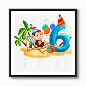 Kids 6th Birthday Monkey 6 Years Old Boys Girlns Toddler Art Print