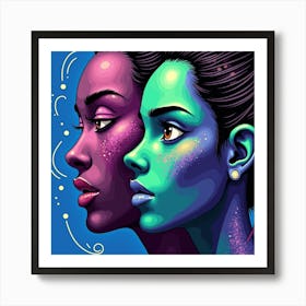 Two Women In Blue And Purple Art Print