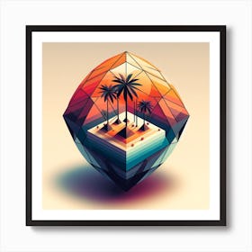 Geometric Art Island with palm tree Art Print