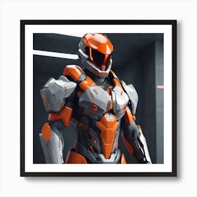 A Futuristic Warrior Stands Tall, His Gleaming Suit And Orange Visor Commanding Attention 10 Art Print
