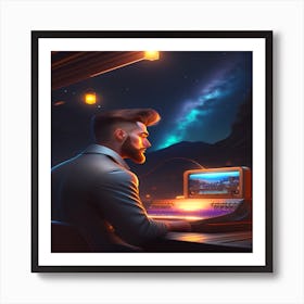 Man Working On A Laptop Art Print