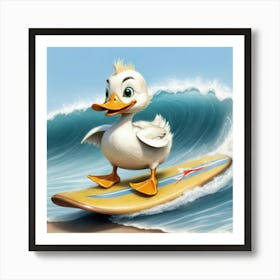 Duck On Surfboard 2 Art Print