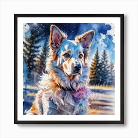 Dog In The Snow 2 Art Print