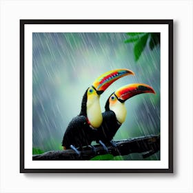 Acrylic Toucans Under the Rain Curtain Art Print