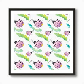 Watercolor Pattern With Lady Bug Art Print