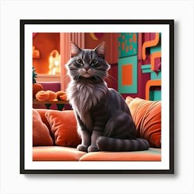Cat Sitting On Couch 2 Art Print