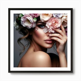 Beautiful Woman With Flowers In Her Hair 1 Art Print