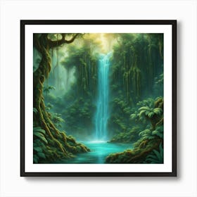 Waterfall In The Jungle 6 Art Print