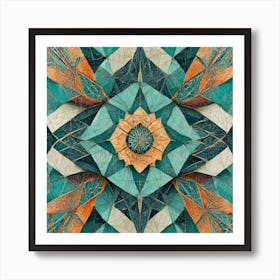 Firefly Beautiful Modern Detailed Floral Indian Mosaic Mandala Pattern In Neutral Gray, Teal, Charco (3) Art Print