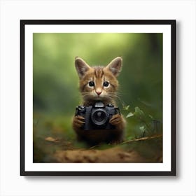cat and camera Art Print