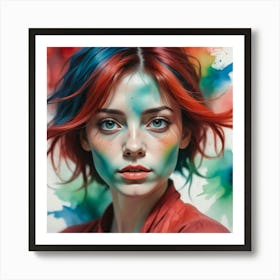 Portrait Of A Girl With Colorful Hair Art Print