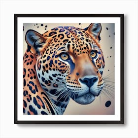 Hyperrealistic Jaguar Head Portrait In Black In Art Print