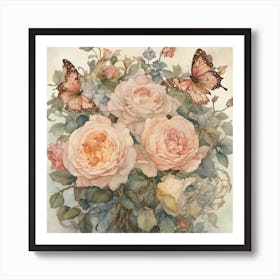 Roses And Butterflies Art Print