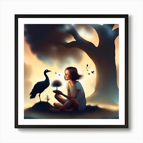 Girl And A Bird Art Print