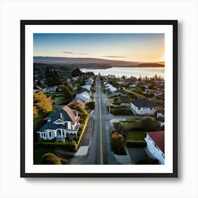 Community City Road Aerial Street Town Suburbia Puget Sound Commute Architecture Car Dron (4) Art Print