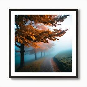 Autumn Trees In The Fog Art Print