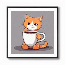 Cute Orange Kitten Loves Coffee Square Composition 14 Art Print