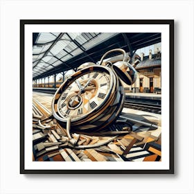 Broken Clock In Train Station Art Print
