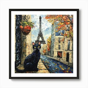 Black Cat In Paris 12 Art Print