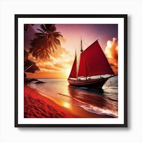 Sailboat At Sunset 29 Art Print