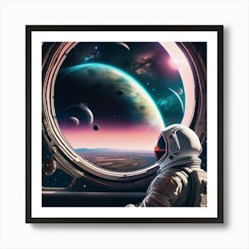 Astronaut Looking Out Of Spaceship Window Art Print