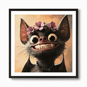 Bat In Flower Crown Affiche