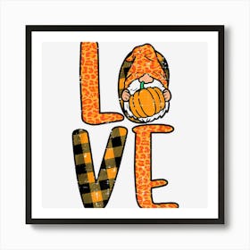 Leopard Plaid Love Gnome Pumpkin Thanksgiving Men Women Kids Art Print