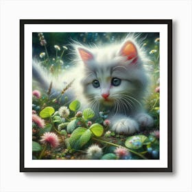 White Kitten In The Meadow Art Print