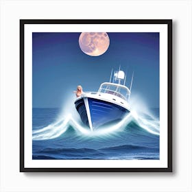 Boat In The Moonlight 8 Art Print