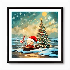 Santa In A Boat Art Print