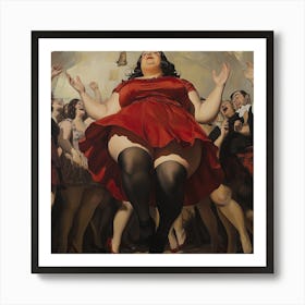 Happy Woman In Red Art Print