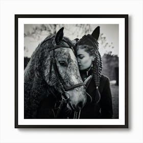 Firefly Black And White, Artistic, Photograph, Detailed, Woman, Horse, Braided, Hairstyles, Equestri (10) Art Print